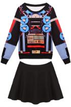 Oasap 2pcs Graphic Sweatshirt Black Skirt Matching Set