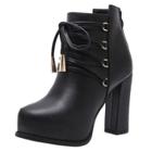 Oasap Block Heels Cross Lace Up Round Toe Boots
