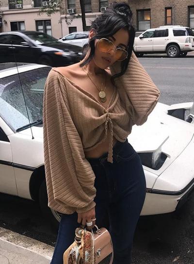 Oasap Slash Neck Long Sleeve Solid Color Crop-top Sweatshirt
