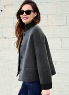 Oasap Round Neck Collarless Coat With Buttons And Pockets