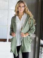 Oasap Solid Color 3/4 Sleeve Open Front Loose Trench Coat With Pockets