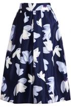 Oasap White Floral Print Pleated Swing Skirt