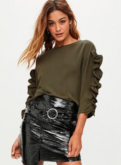 Oasap Solid Color Agaric Lace Long Sleeve Tee Shirt