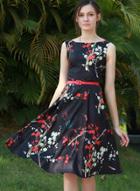 Oasap Sleeveless Floral Printed A-line Dress With Belt