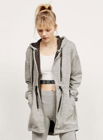 Oasap Women's Drawstring Waist Zip Front Coat With Hood