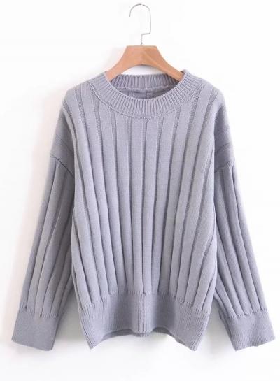 Oasap Loose Round Neck Long Sleeve Solid Color Sweater
