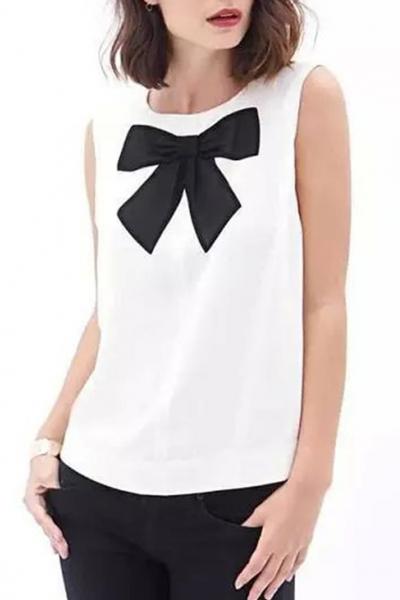 Oasap Sweet Bow Decoration Sleeveless Shirt