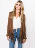 Oasap Long Sleeve Solid Color Tassels Decoration Coat