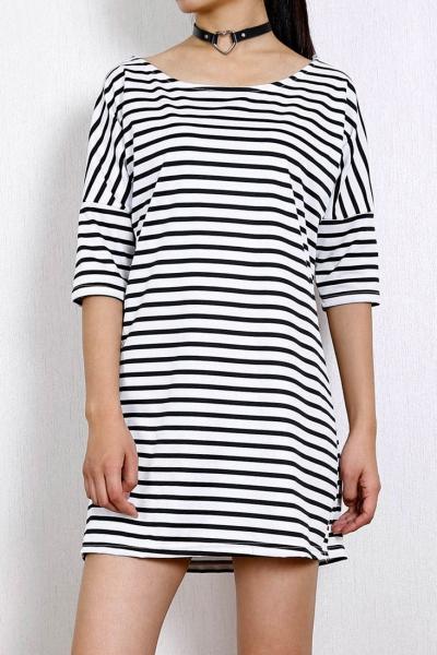 Oasap Fashion Striped Half Sleeve Tee