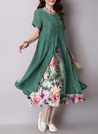 Oasap Round Neck Short Sleeve Fake Two Pieces Maxi Dresses