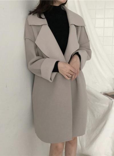 Oasap Turn Down Collar Wool Open Front Coat With Belt