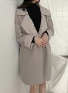 Oasap Turn Down Collar Wool Open Front Coat With Belt