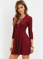 Oasap V Neck Lace-up Front Long Sleeve A-line Dress
