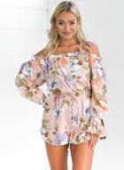 Oasap Fashion Floral Off Shoulder Long Sleeve Romper