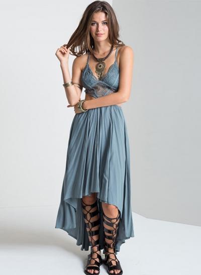 Oasap Bohemian Cross Back Hollow Out Irregular Dress