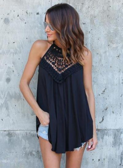 Oasap Spaghetti Strap Off Shoulder Sleeveless Solid Blouse