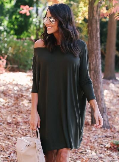 Oasap Fashion One Shoulder Long Sleeve Loose Fit Dress