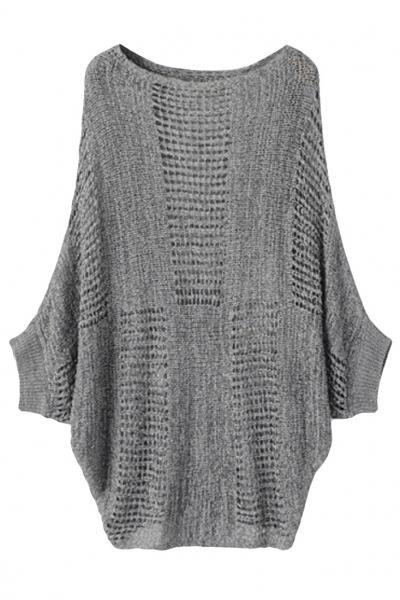 Oasap Slouchy Bat Sleeved Hollow Out Sweater