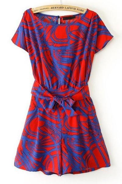 Oasap Fashion Belted Geo Rompers