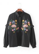Oasap Agaric Laces Long Sleeve Floral Embroidery Button Down Shirt