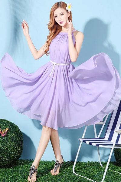 Oasap Elegant Pleated Halter Neck Dress