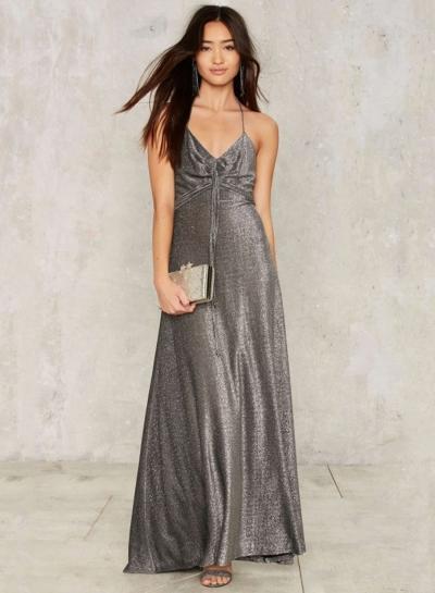 Oasap Halter Backless A-line Long Prom Dress