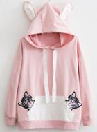 Oasap Cat Embroidery Long Sleeve Loose Fit Hoodie