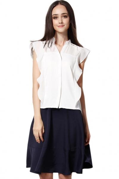Oasap Elegant White Chiffon Top