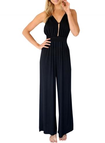 Oasap Women's Spaghetti Strap V Neck Sleeveless Backless Wide Leg Jumpsuit