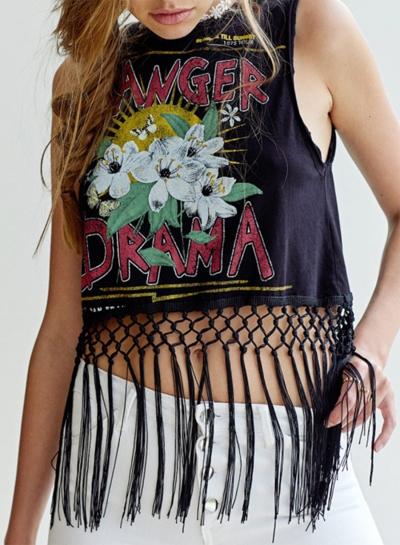 Oasap Street Style Print Tassel Hem Tank