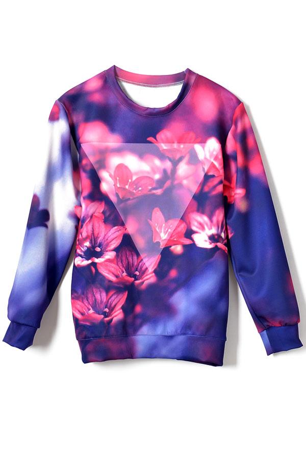Oasap Dazzling Floral Triangle Print Sweatshirt