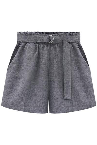 Oasap Heather Grey Belted Shorts