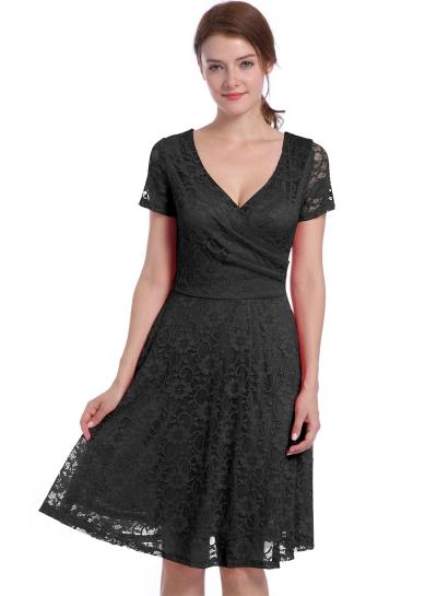 Oasap V Neck Short Sleeve Lace Party Dress