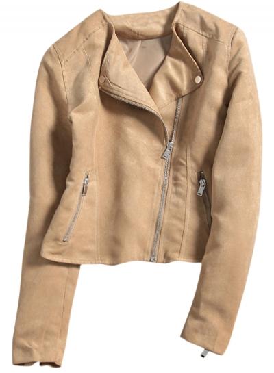 Oasap Women's Lapel Slim Fit Oblique Zipper Short Coat