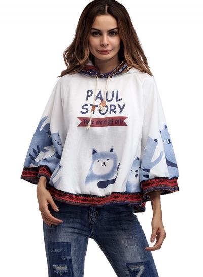 Oasap Batwing Sleeve Foral Printed Hoodies