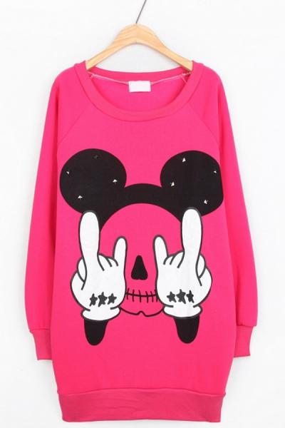 Oasap Studded Cartoon Fleece Sweatshirt