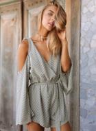 Oasap Deep V Neck Off Shoulder Long Sleeve Romper With Belt