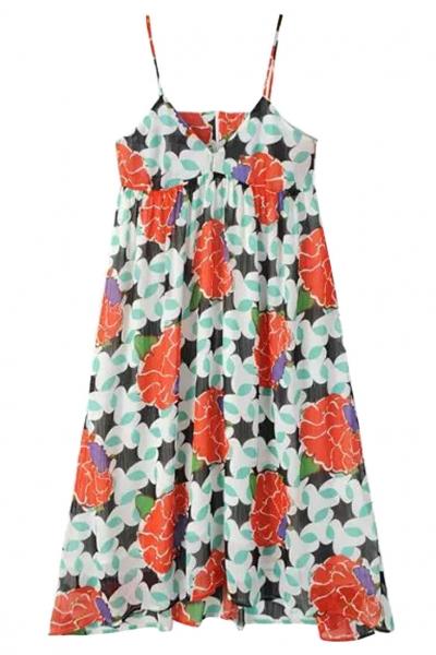 Oasap Glamorous Floral Print Sleeveless Slip Dress