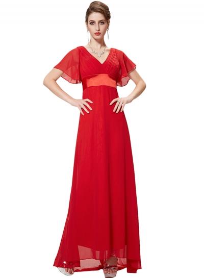 Oasap Women's Double V Neck Short Sleeve High Waist Maxi Evening Dress