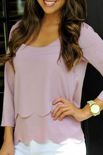 Oasap Chic Scalloped Layered Backless Chiffon Blouse