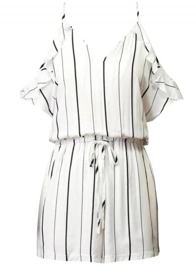 Oasap Women's Color Block Striped Print Lace Up Waist Romper