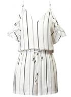Oasap Women's Color Block Striped Print Lace Up Waist Romper