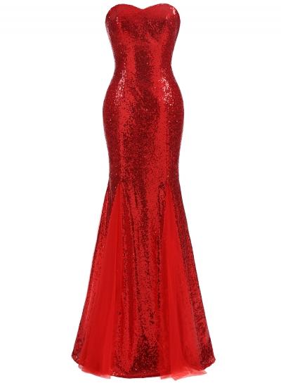Oasap Strapless Sequins Maxi Prom Mermaid Dress