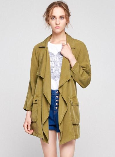 Oasap Turn Down Collar Three Quarter Length Sleeve Open Front Asymmetric Coat