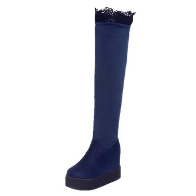 Oasap Lace Hollow Out Round Toe Wedge Heels Over-the-knee Boots