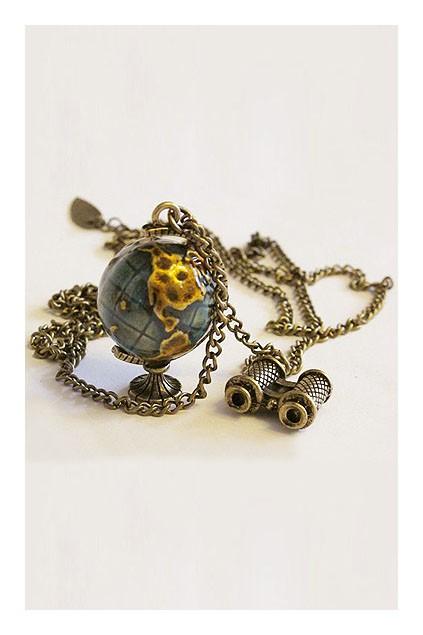Oasap Vintage Globe And Telescope Pendant Necklace