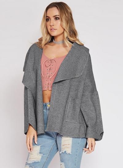 Oasap Turn-down Collar Solid Color Loose Fit Irregular Coat