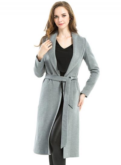 Oasap Solid Color Slim Fit Long Coat With Belt