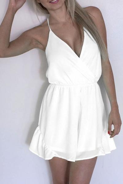 Oasap Fashion Solid Cutout Back Rompers