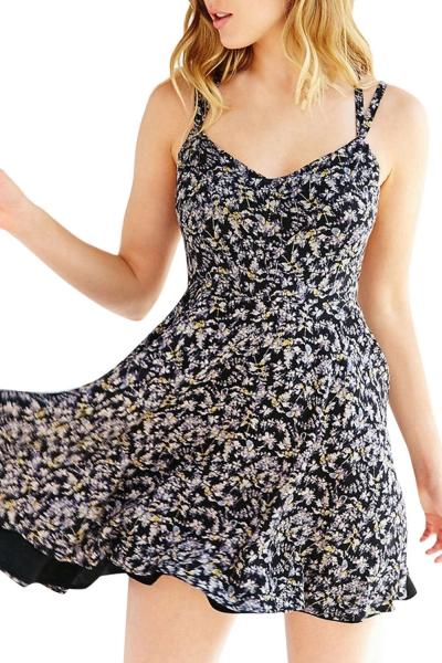 Oasap Women Floral Print Spaghetti Strap Crossed Back A-line Dress